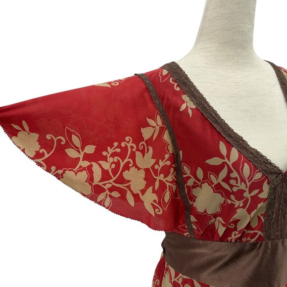 Anthroplogie Maeve Womens 6 Dress Silk Floral Flutter Sleeve Red Tan Cocktail - Picture 3 of 8